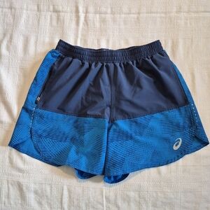 Asics men's size Small quick dry blue shorts with liners 1 zip pocket EUC